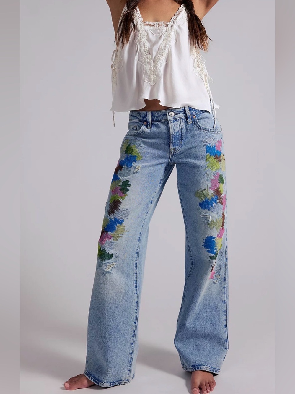 9087.New $198 Free People  boyfriend brodé taille basse Tennessee We The Free